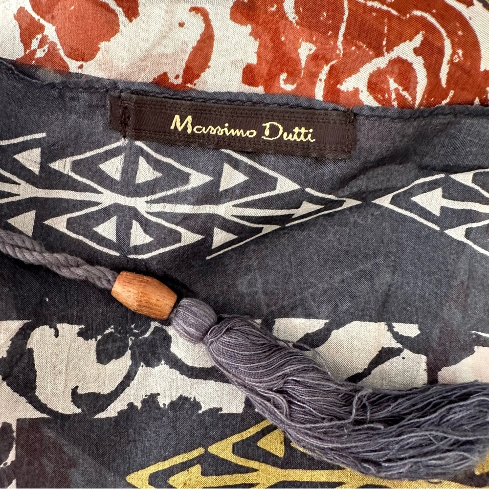Massimo Dutti Colorful Patterned Silk Square Scarf with Tassels - Picture 9 of 9